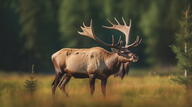 Photo gratuite wapiti sauvage dans la nature avec paysage sauvage