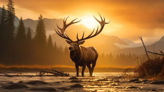 Wapiti sauvage dans la nature avec paysage sauvage