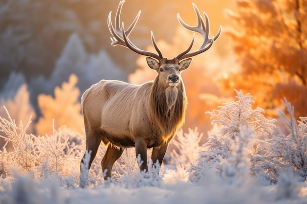 Photo gratuite wapiti sauvage avec paysage naturel hivernal glacial