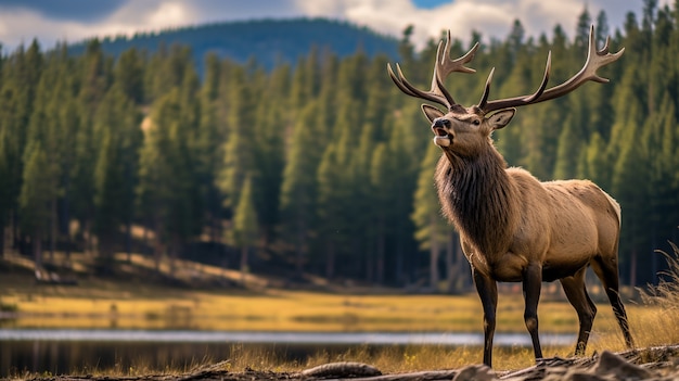 Photo gratuite wapiti sauvage en plein air avec paysage naturel