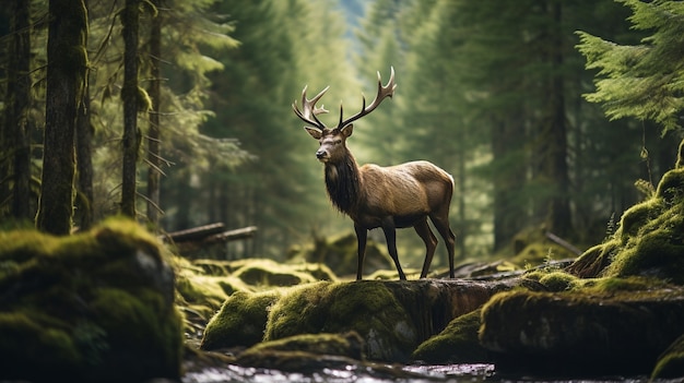 Photo gratuite wapiti sauvage en plein air avec paysage naturel