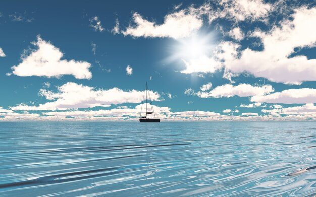Yacht 3D sur l&#39;océan