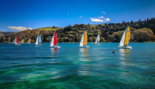 Photo gratuite un yacht à voile accélère à travers les vagues, l'équipage est en compétition généré par l'ia