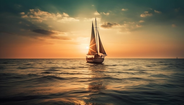 Photo gratuite un yacht à voile glisse dans la silhouette du coucher du soleil générée par l'ia