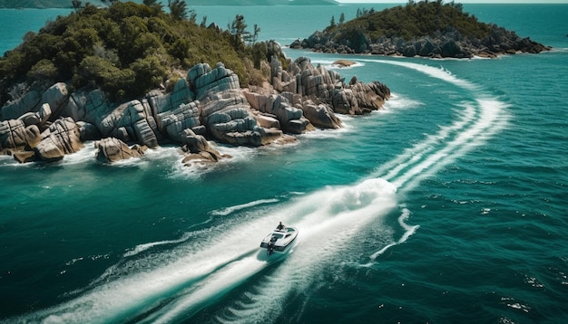 Photo gratuite un yacht à voile glisse à travers les mers tropicales bleues générées par l'ia