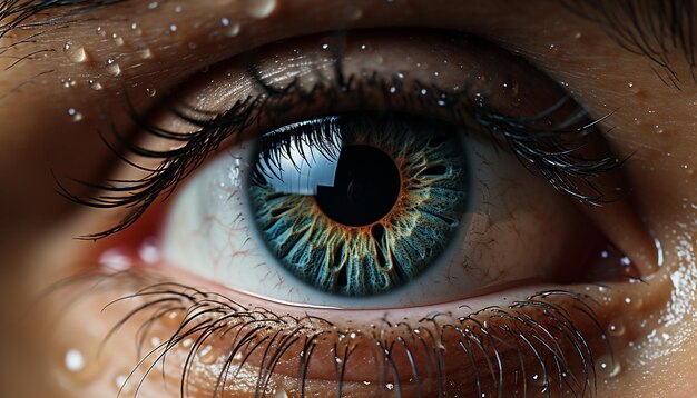 Les yeux bleus regardent la beauté reflétée dans l'iris d'une personne généré par l'intelligence artificielle