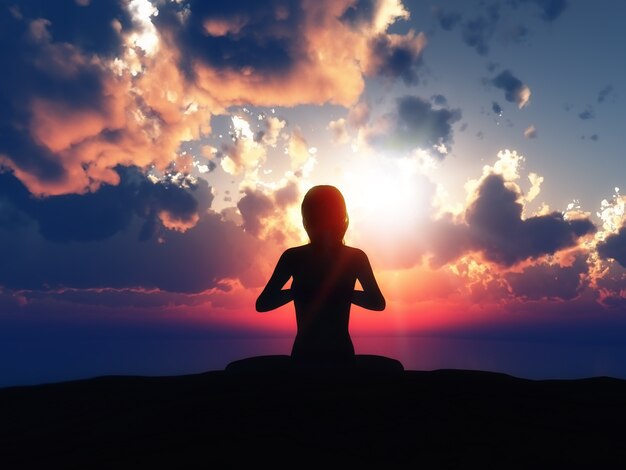 Yoga silhouette avec un coucher de soleil fond