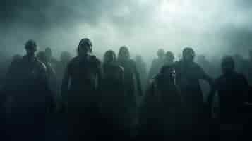 Photo gratuite zombies marchant dans la brume