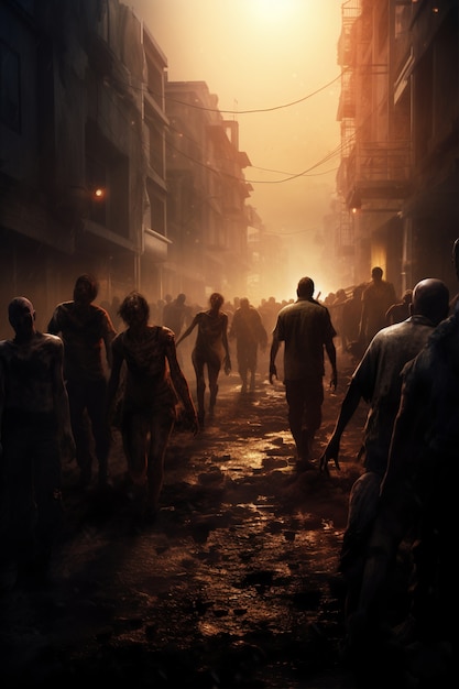 Photo gratuite zombies marchant dans la ville