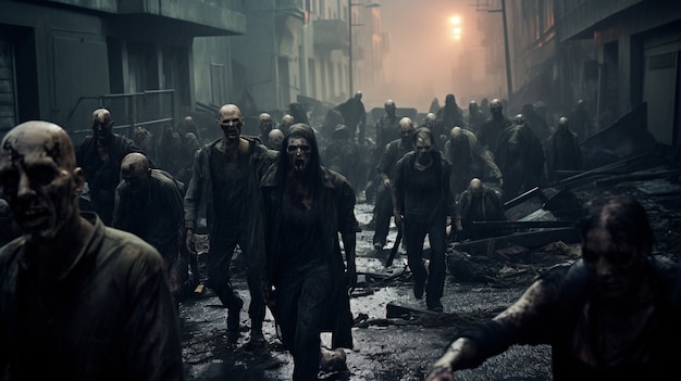 Zombies marchant dans la ville