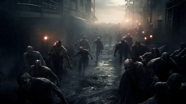 Zombies marchant dans la ville