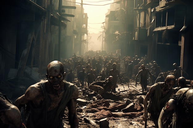 Zombies marchant dans la ville