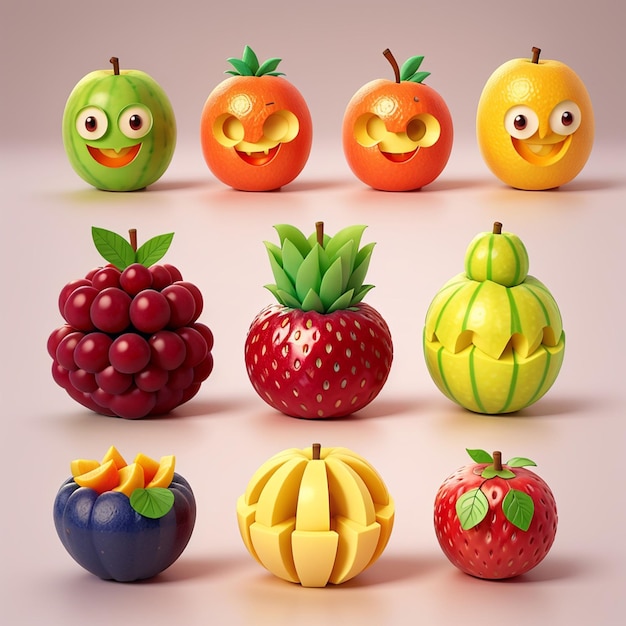 1 ensemble d'icônes de fruits 3D génératives Ai