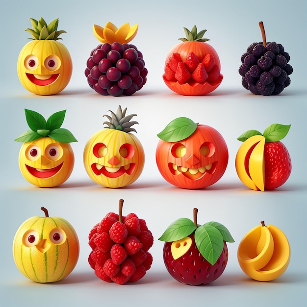 1 ensemble d'icônes de fruits 3D génératives Ai