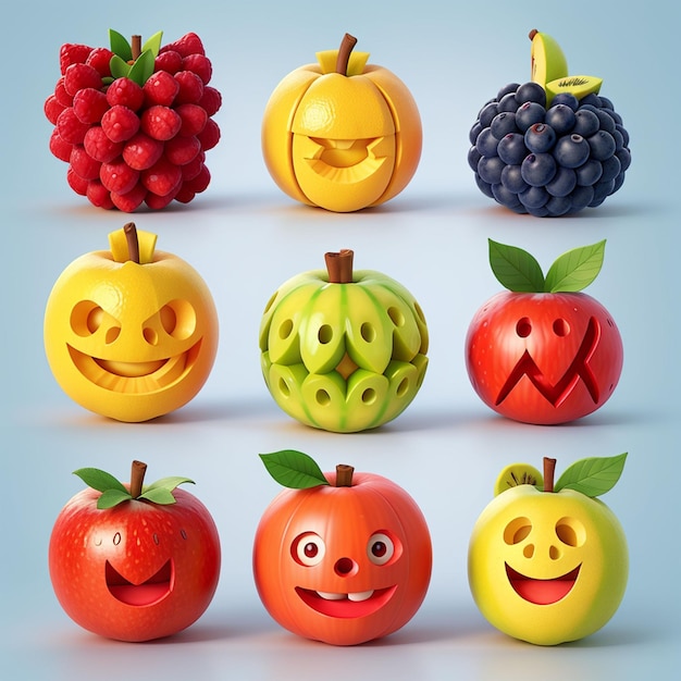 1 ensemble d'icônes de fruits 3D génératives Ai