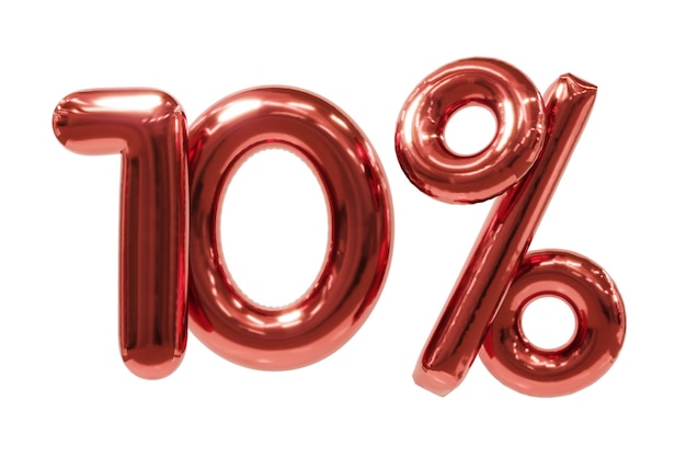 10% de réduction sur le symbole de vente 3d de remise en rendu 3d de ballon rouge à l'hélium réaliste