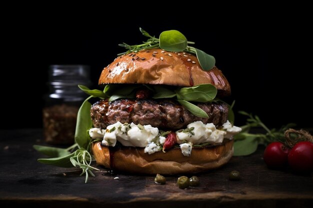 Photo 100 hamburgers grecs d'agneau avec des herbes fraîches