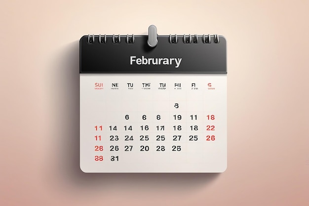 14 février Icône de calendrier avec ombre Jour mois Heure de rendez-vous de réunion Date d'horaire de l'événement Illustration vectorielle plate