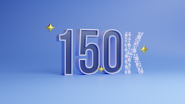 150k adeptes célébration affiche de réalisation des médias sociaux rendu 3d