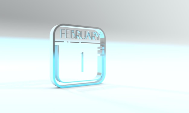 Photo 1er février. icône de calendrier de couleur cyanite. fond bleu clair.