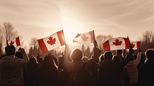 1er juillet Bonne illustration de la fête du Canada des personnes avec le drapeau du Canada Generative ai