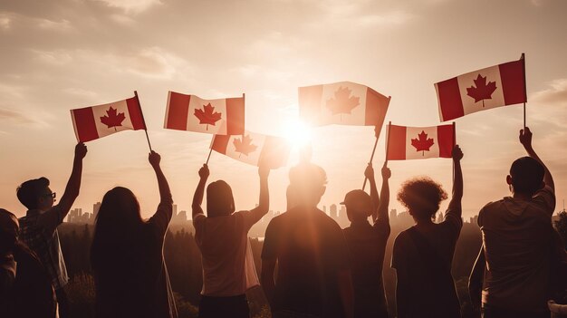 1er juillet Bonne illustration de la fête du Canada des personnes avec le drapeau du Canada Generative ai