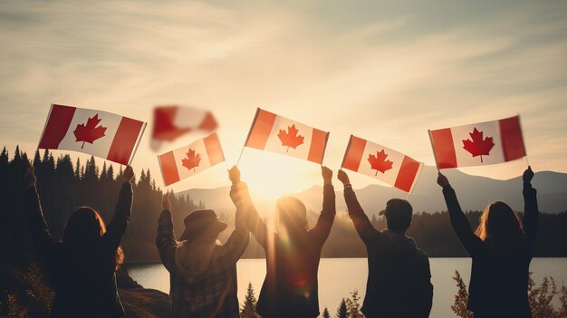 1er juillet Bonne illustration de la fête du Canada des personnes avec le drapeau du Canada Generative ai