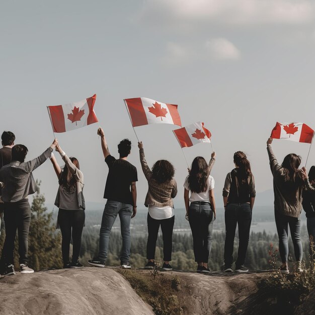 1er juillet Bonne illustration de la fête du Canada des personnes avec le drapeau du Canada Generative ai