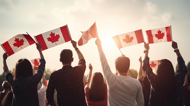 1er juillet Bonne illustration de la fête du Canada des personnes avec le drapeau du Canada Generative ai
