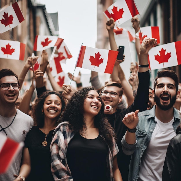 1er juillet Bonne illustration de la fête du Canada des personnes avec le drapeau du Canada Generative ai