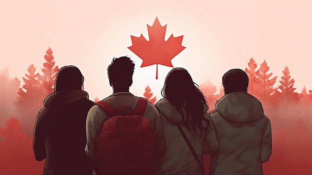 1er juillet Bonne illustration de la fête du Canada des personnes avec le drapeau du Canada Generative ai