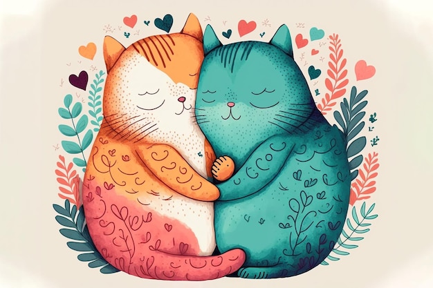 2 chats mignons sont câlins et câlins illustration