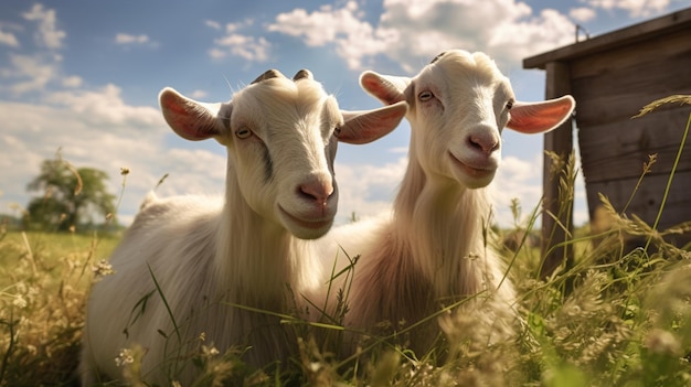 2 chèvres photo romantique sur la ferme un jour ensoleillé