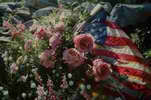 Photo 20 mai 2017 ogden utah drapeau américain et fleurs pour les vétérans perdus pour le jour du souvenir