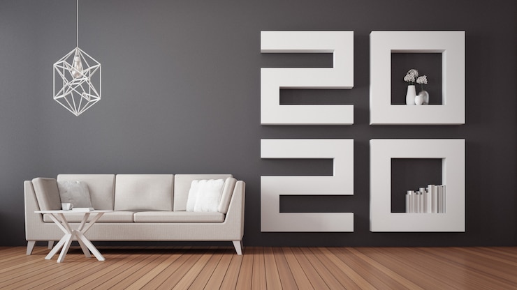 Photo 2020 bonne année intérieur de salon / intérieur de rendu 3d