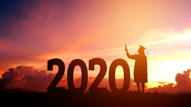 2020 Nouvel an Silhouette personnes remise des diplômes en 2020 années éducation félicitations