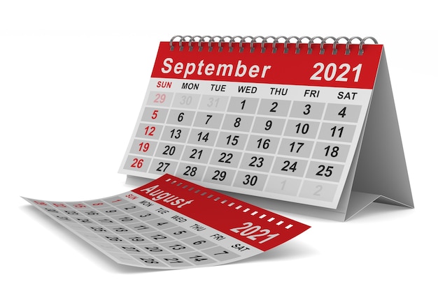 2021 année. Calendrier pour septembre. Illustration 3D isolée