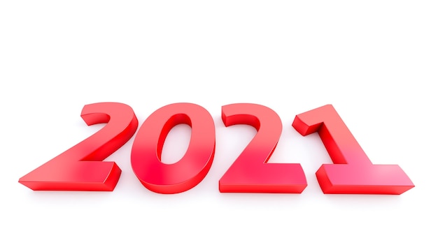 2021 nouvel an isolé sur fond blanc. 2021 en rouge.