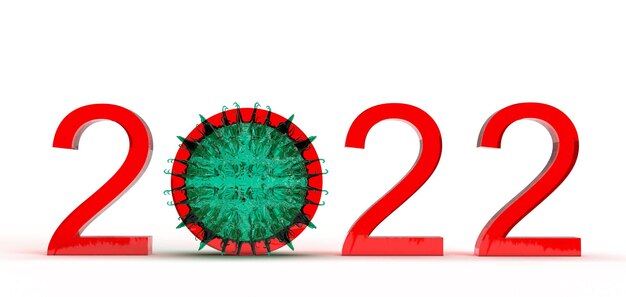 2022 bonne année joyeux noël vacances vacances 25 et 31 décembre saison d'hiver célébration festival fête symbole vert cellule covid19 corona virus maladie danger pandémie global3d rendu