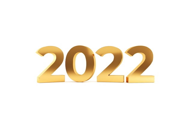 2022 Bonne année. Nombres d'or, illustration de rendu 3d.