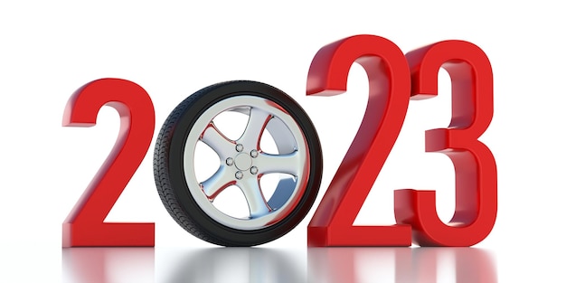 2022 New Year safe drive Pneu sur roue en alliage et numéro rouge isolé sur blanc