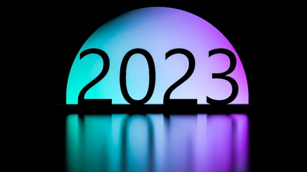 Photo 2023 design 2023 année bannière sombre futuriste 2023 planète greenpinkpurple rendu 3d