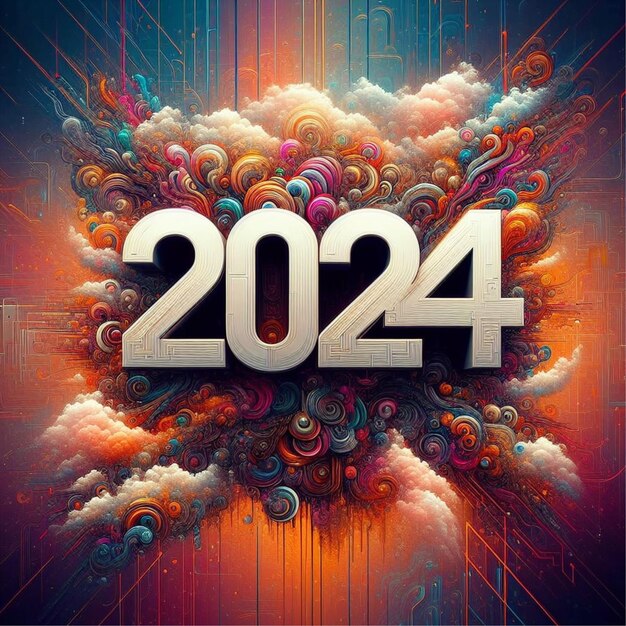 Photo 2024 année abstraite colorée gradient points vibrants illusion optique cercle texte de conception artistique