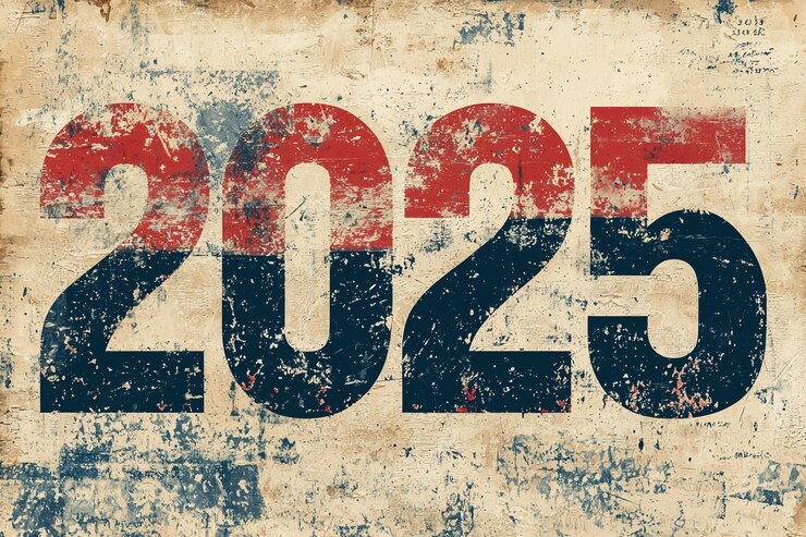 Photo 2025 illustré dans le style d'une affiche vintage