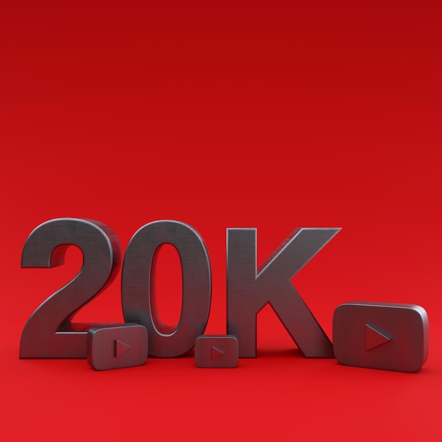 Photo 20k abonnés youtube illustration rendu 3d