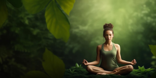 Photo 21 juin journée internationale de yoga femme verte ia générative