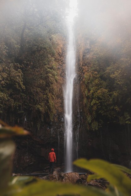 Photo 25 chutes d'eau s'élèvent dans la brume et la pluie sur l'île de madère au portugal