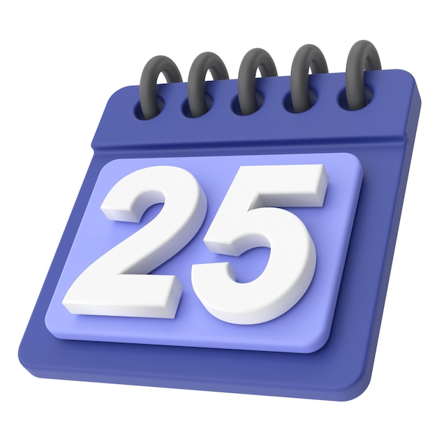 25 Vingt-cinquième jour du mois Icône de calendrier 3D