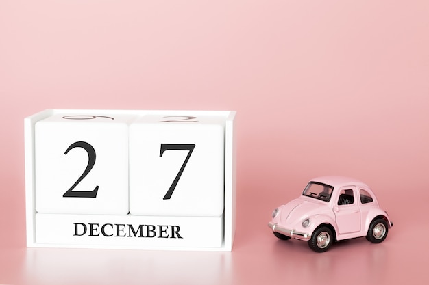 27 décembre. Jour 27 du mois. Calendrier cube avec voiture