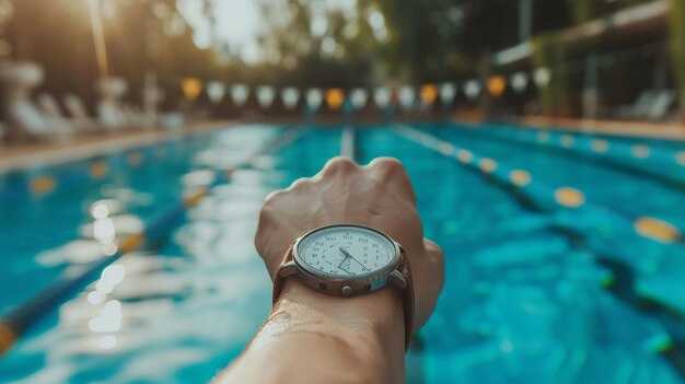 Photo 3 d rendu le chronomètre est sur l'arrière-plan de la piscine